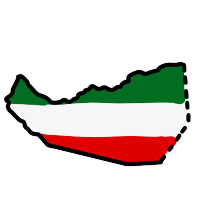 the shape of somaliland, with the border to disputed territory a dotted line. it is coloured with the stripes of the somaliland flag: green on top, white in middle, red on bottom.